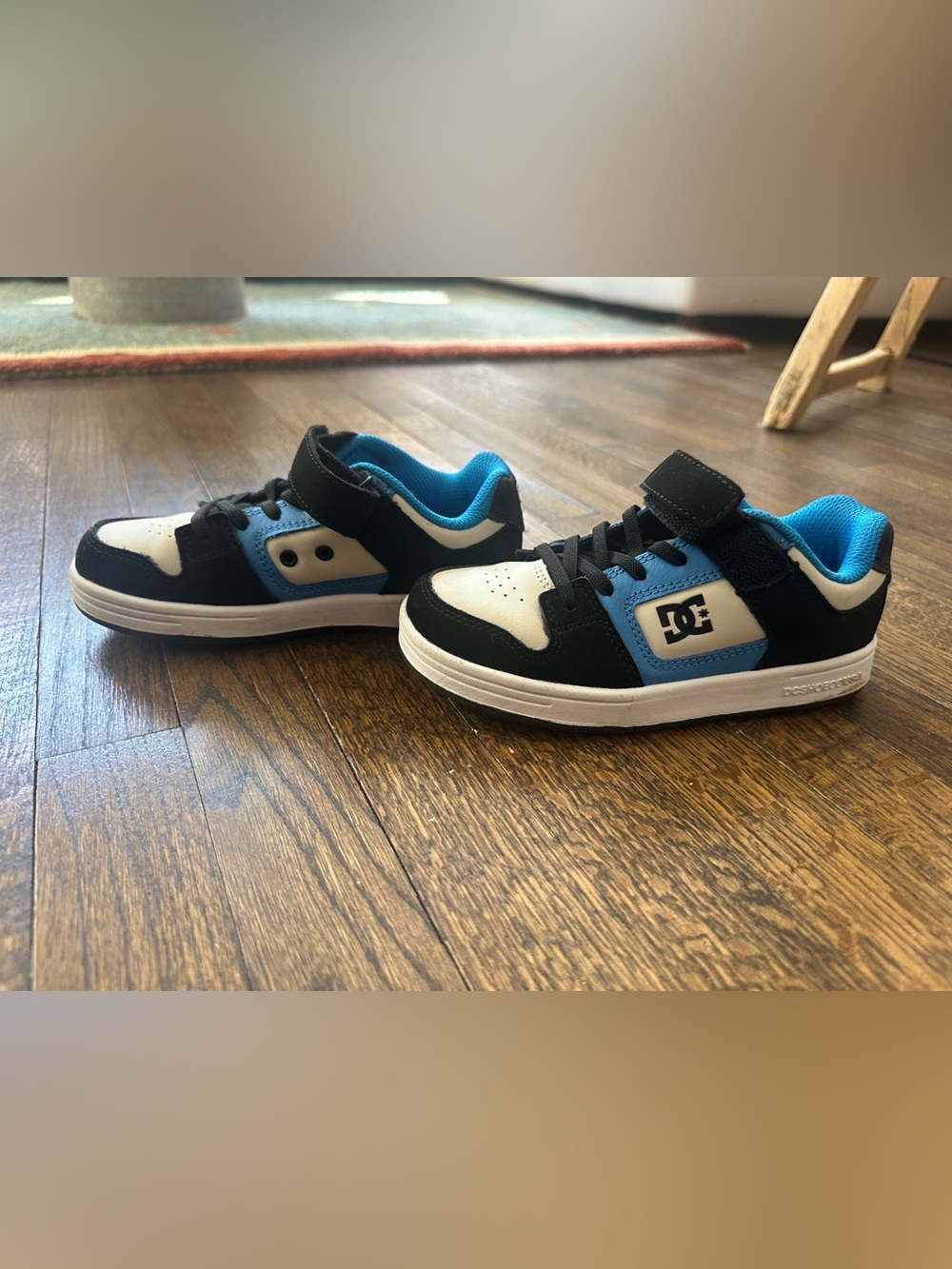 DC Kids' Low-Top Skate Shoes in Black, White & Blue